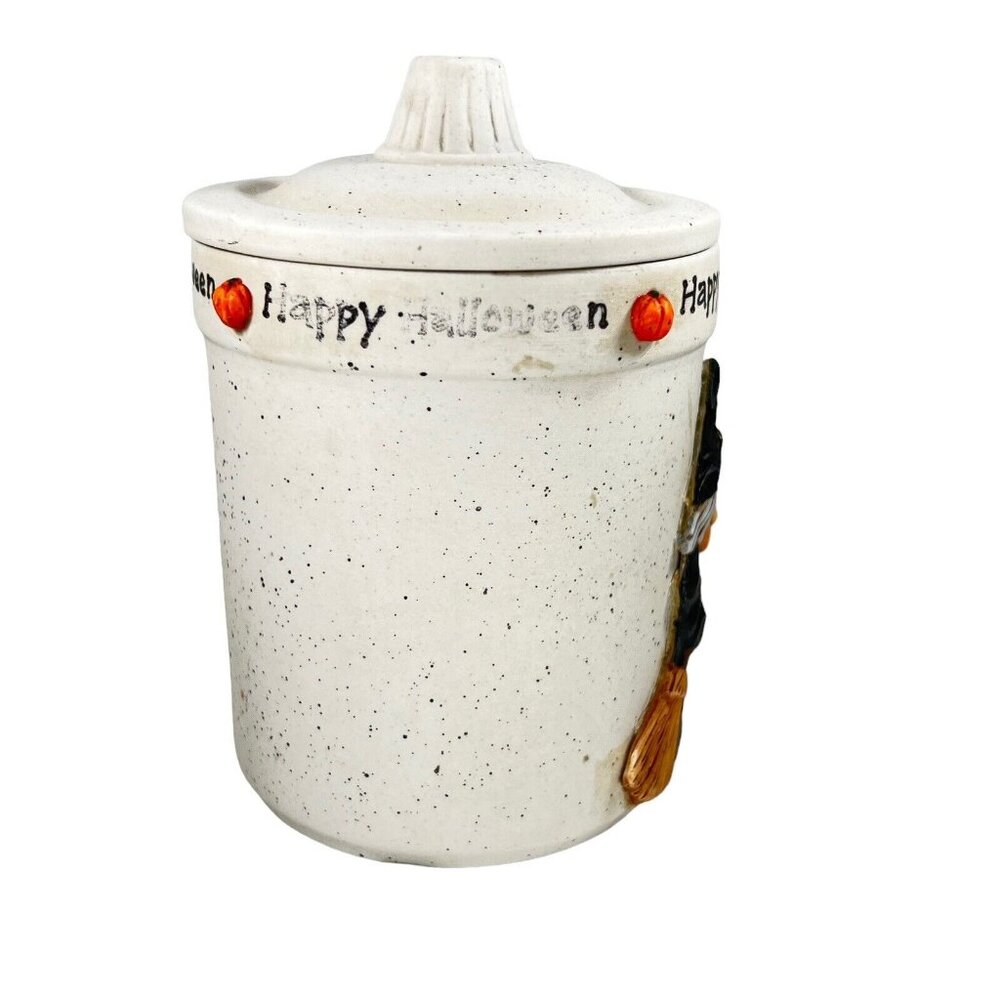 Halloween Witch Ceramic Lidded Jar Candy Trinket Dish 3D Pumpkins Pottery - Picture 6 of 12